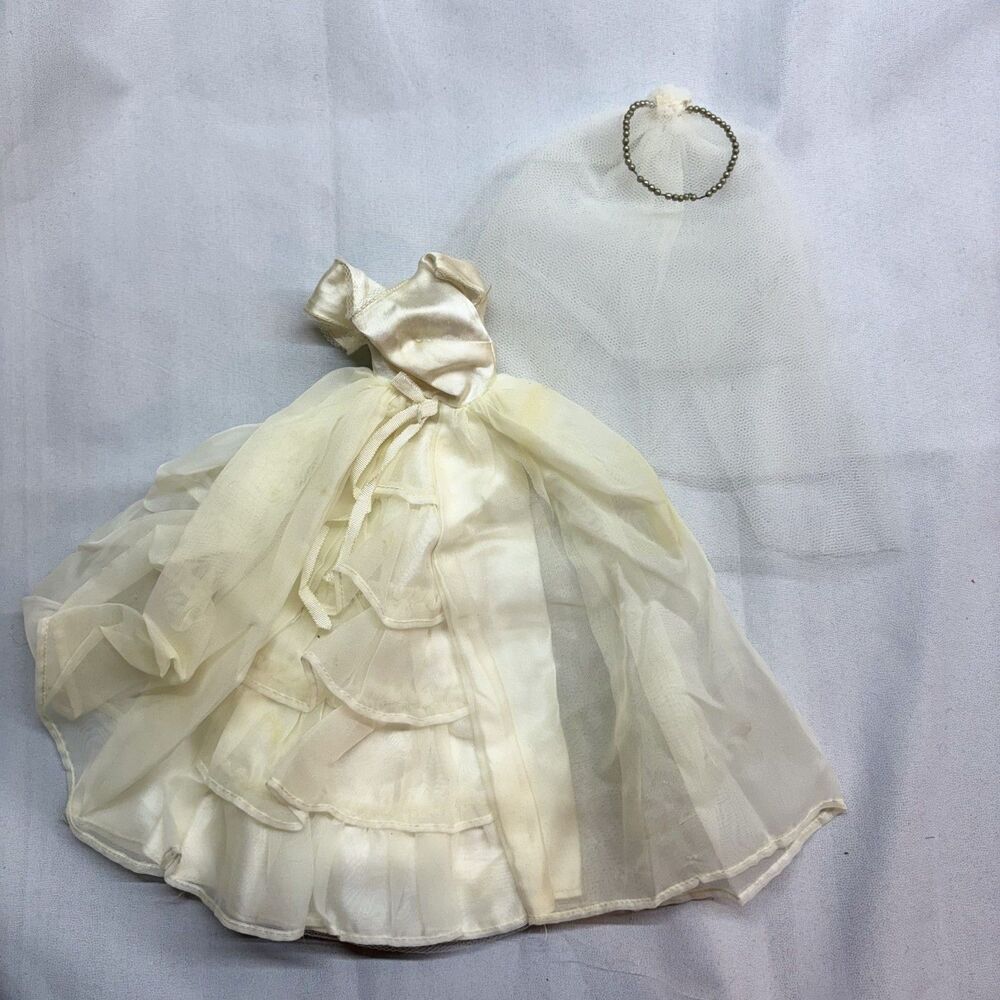 Vintage Barbie Doll Bride's Dream Wedding #947 Gown / Dress 1960's As Is Stained